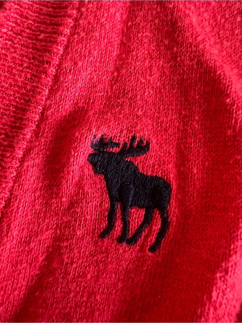 VTG Abercrombie & Fitch Cardigan M Fuschia Moose Button Front Pockets Preppy Y2K
